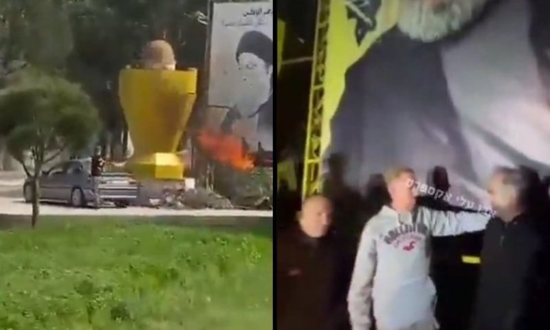 אזרח לבנוני הצית את תמונת נסראללה ותועד מתנצל בלחץ חזבאללה