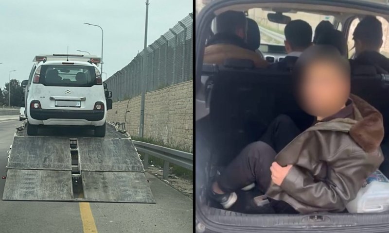 תפיסה אחת ושרשרת עבירות: בלי רישיון, נוסע בתא מטען ורכב לא תקין