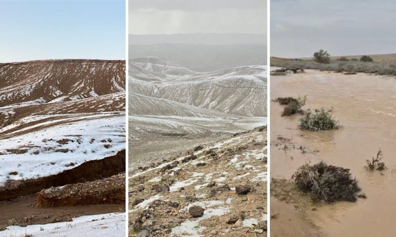 חורף באמצע האביב: שיטפונות ומרבדי ברד לבנים בדרום הארץ