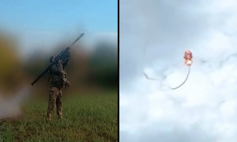 תיעוד מהחזית: לוחם אוקראיני מיירט כטב"ם רוסי באמצעות טיל כתף