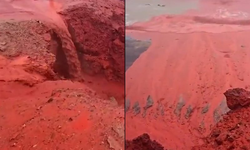 איראן: מי גשמים נצבעו באדום בעקבות תופעה גיאולוגית נדירה באי הורמוז