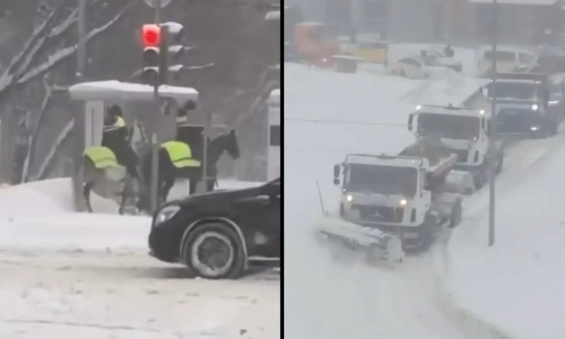 החורף מכה במוסקבה: המפלסות נתקעו, המשטרה חוזרת לסוסים
