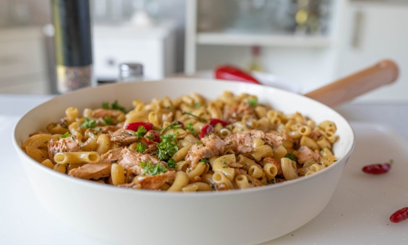 כמו חלבי: פסטה סלמון עם ירקות עדינים