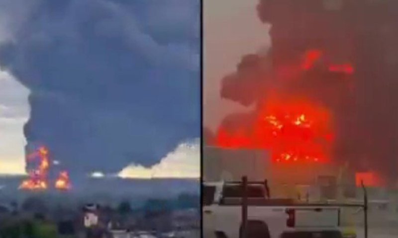 שריפת ענק בארה"ב: ברק פגע במיכלית גז טבעי