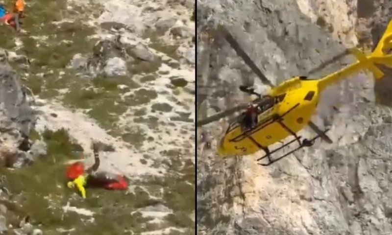 שניות של אימה במהלך פינוי מוסק באיטליה: המחלץ והאלונקה התגלגלו במורד ההר