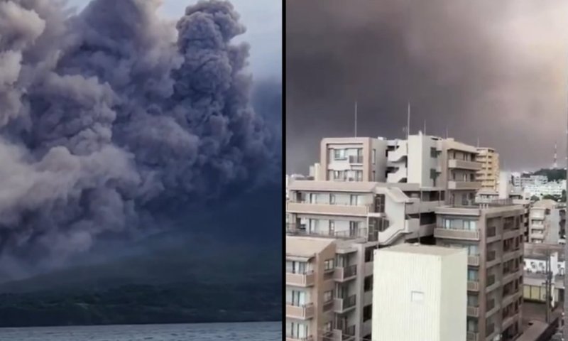 יפן: הר הגעש סאקוראג'ימה התפרץ; ענן אפר כבד כיסה את העיר קאגושימה