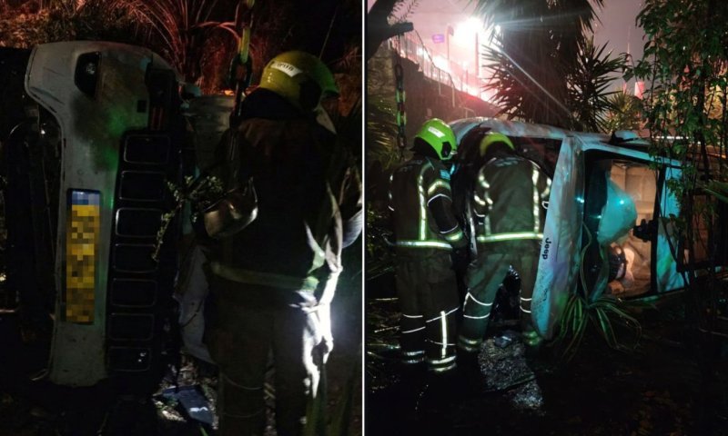 מראה חריג: רכב נפל מגובה - לתוך חצר בית, אדם נפצע 